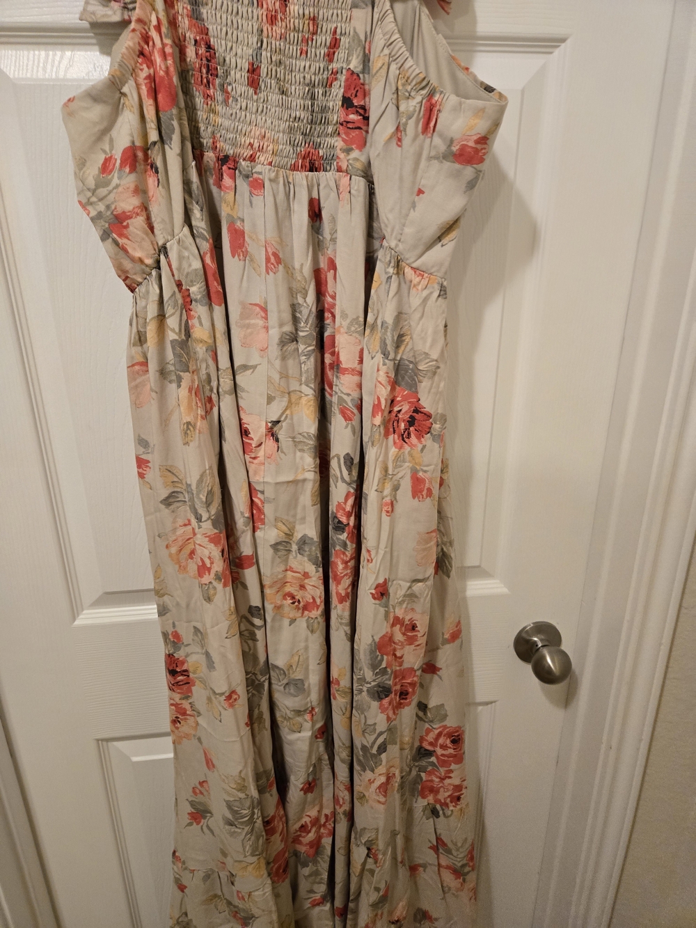 torrid Cream Maxi Dress with Coral Floral Print and Ruffled Straps - Picture 12 of 14